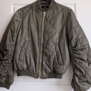 Olive Quilted Bomber Jacket